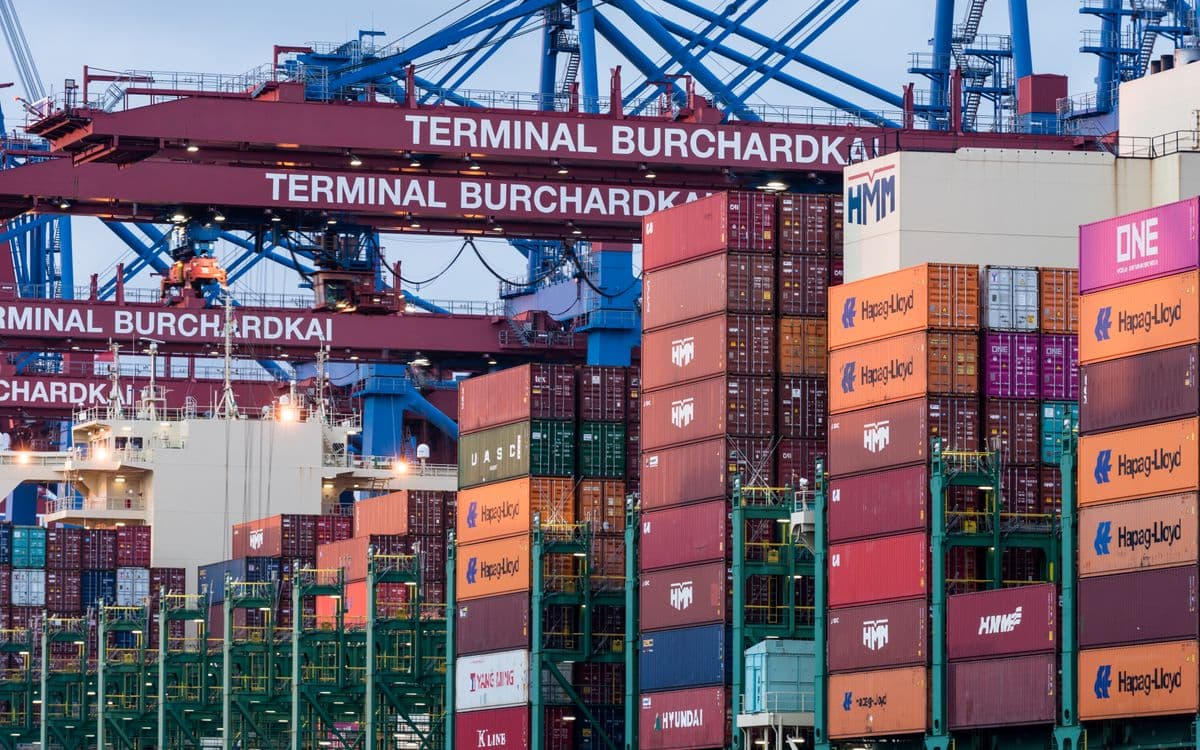 Container shipping port with stacked freight